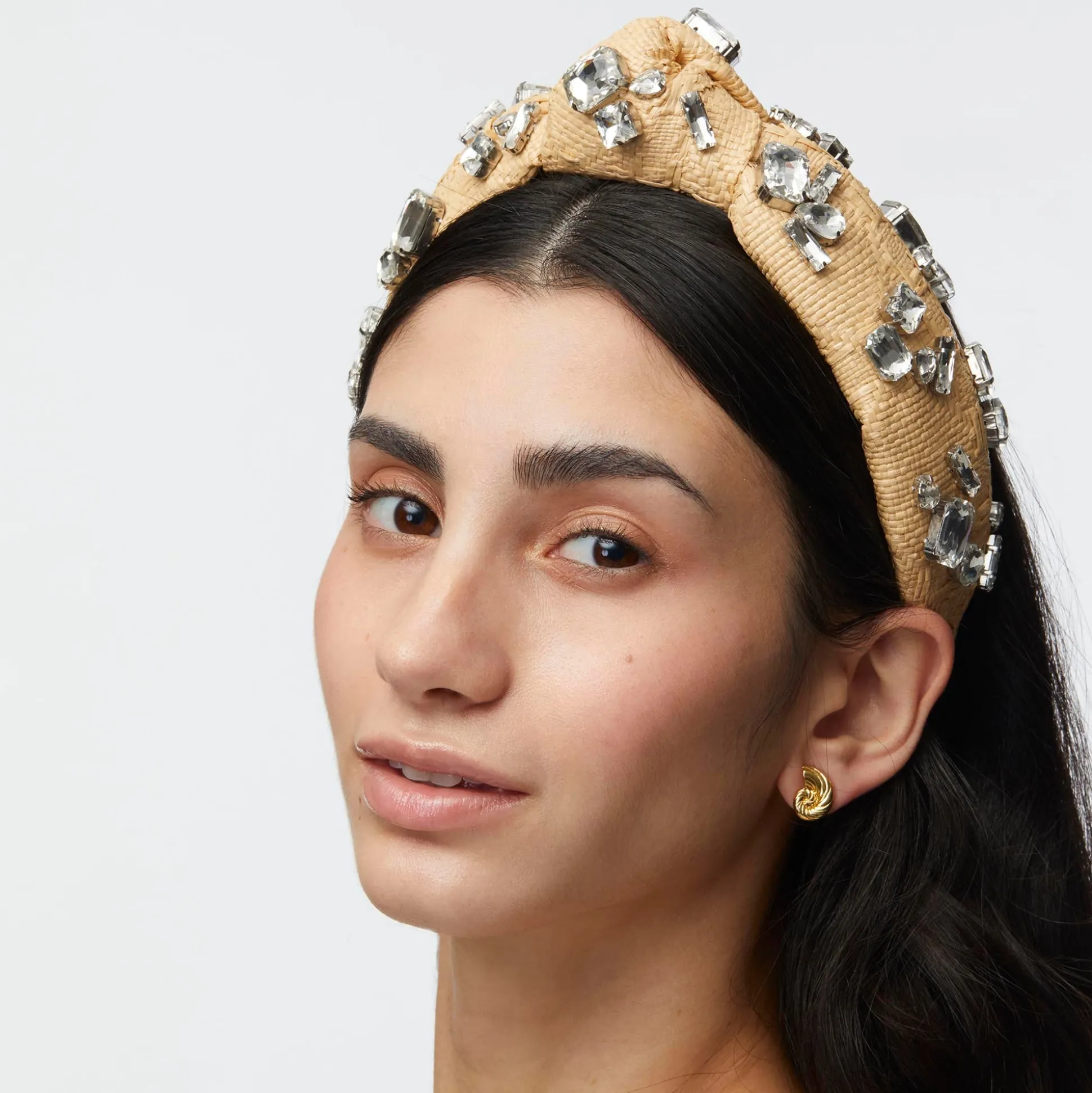 NATURAL KNOTTED CANDY CRYSTAL RAFFIA HEADBAND