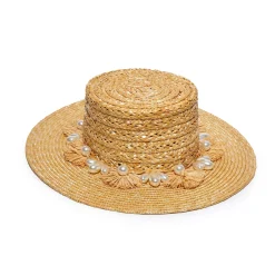 NATURAL PEARL POMS STRAW HAT