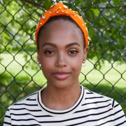NY METS LELE SADOUGHI / MLB ORANGE EMBELLISHED KNOTTED HEADBAND