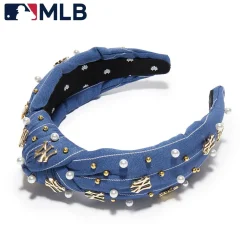 NY YANKEES LELE SADOUGHI / MLB NAVY EMBELLISHED KNOTTED HEADBAND
