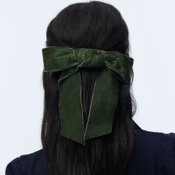 PINE GREEN SHIRLEY VELVET BOW BARRETTE