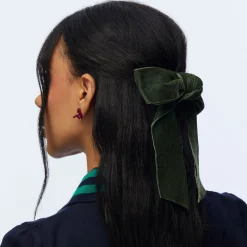 PINE GREEN SHIRLEY VELVET BOW BARRETTE