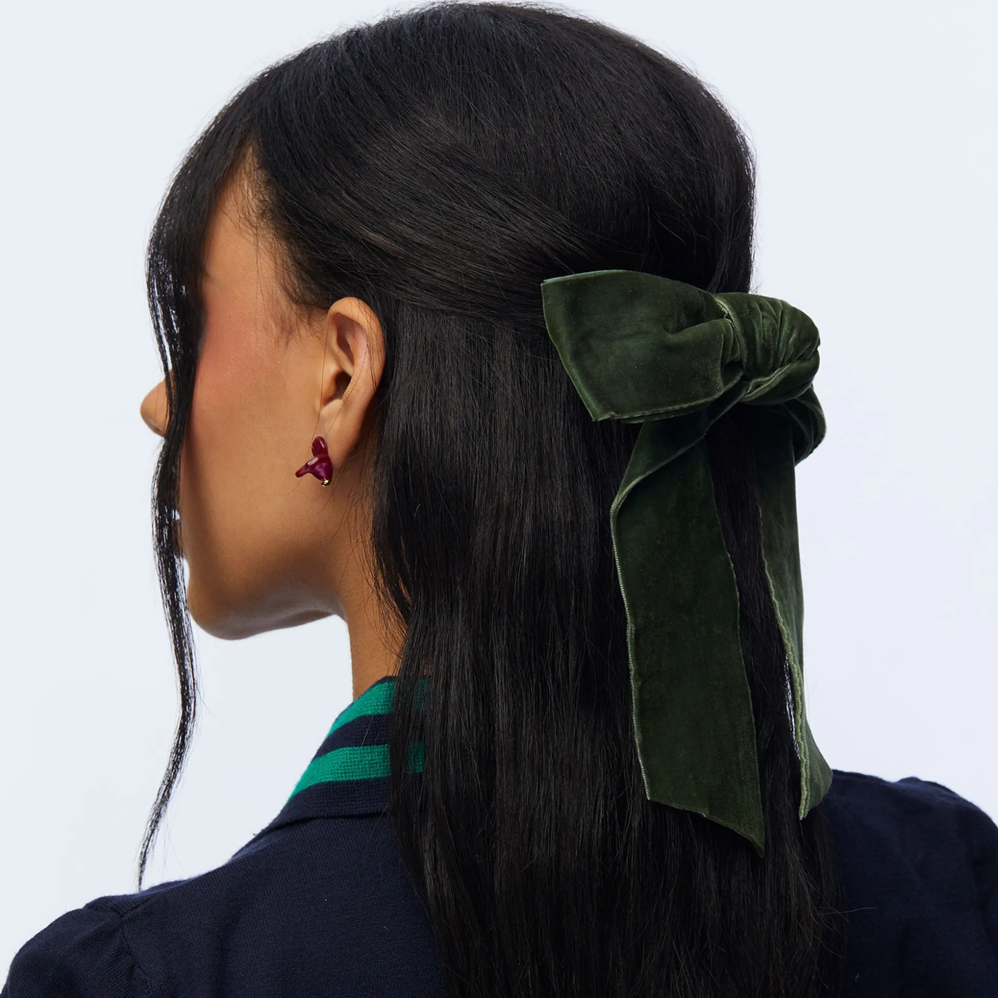 PINE GREEN SHIRLEY VELVET BOW BARRETTE