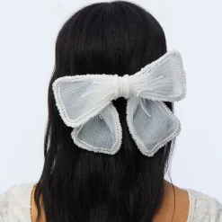 PORCELIN MARY PEARL EMBELLISHED BOW BARRETTE
