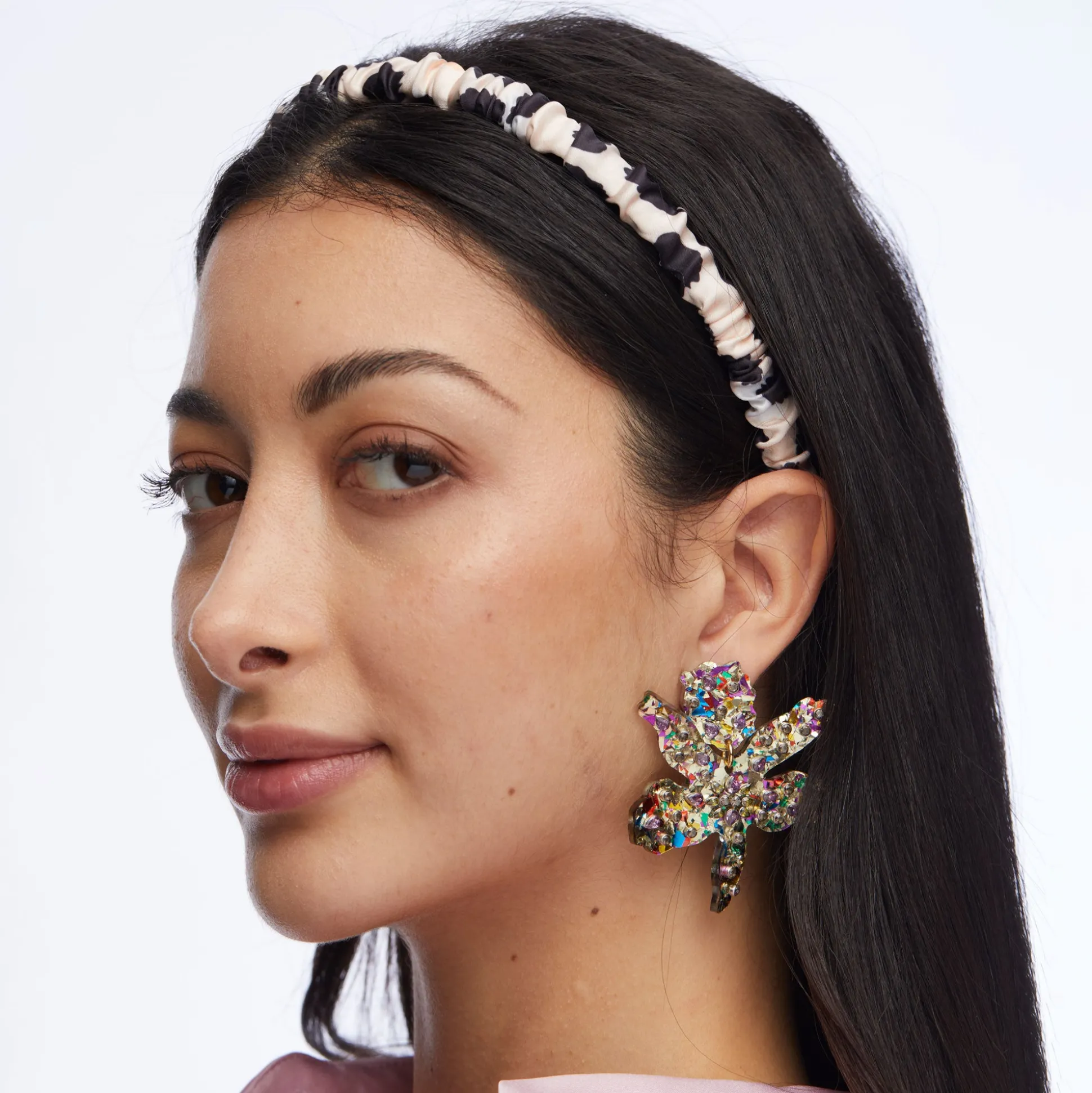 RAINBOW CONFETTI EMBELLISHED SMALL PAPER LILY EARRINGS