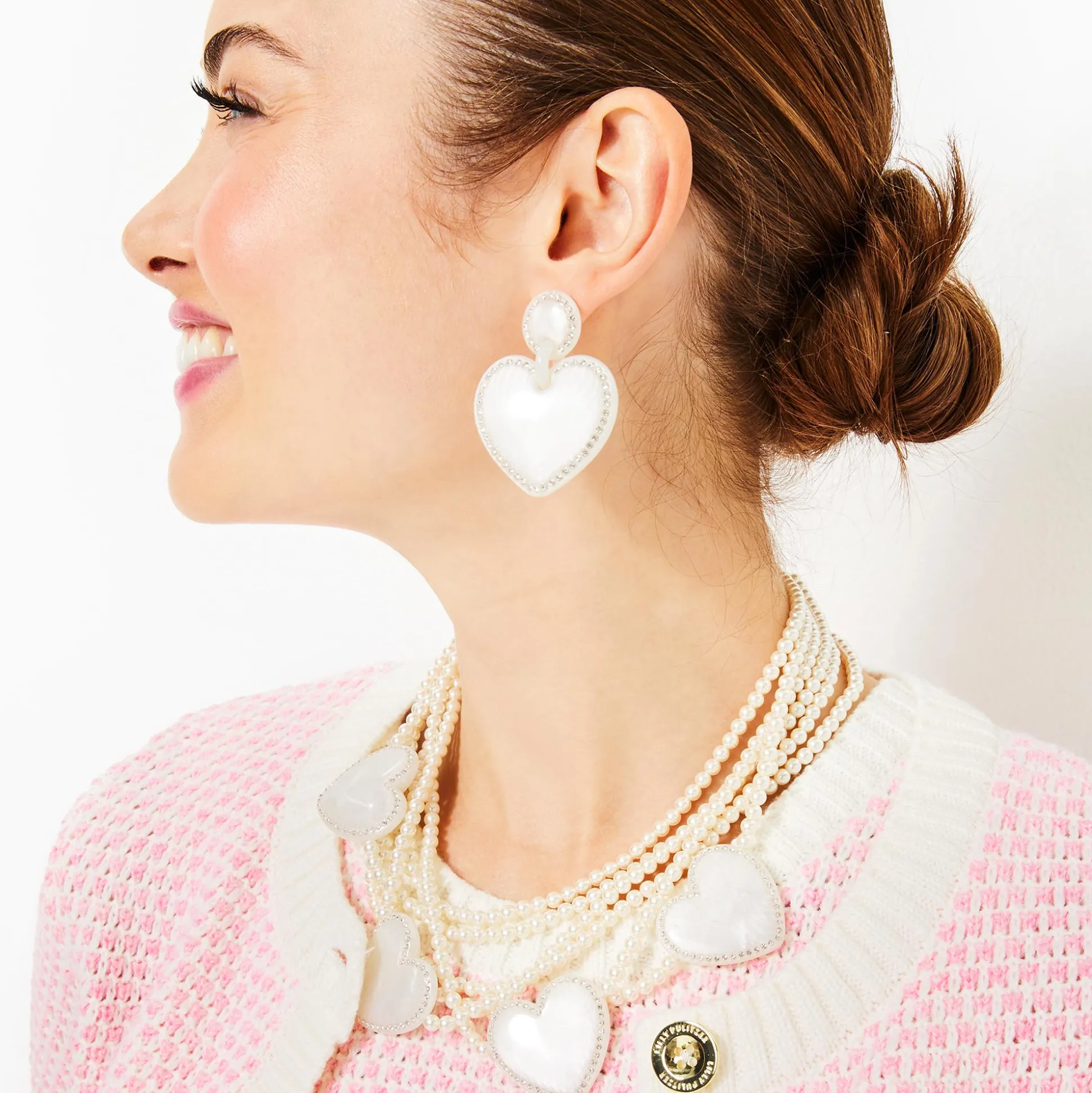 RESORT WHITE LILLY PULITZER x LELE JEWELED STITCHED HEART EARRINGS