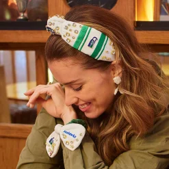 SEATTLE SEAHAWKS LELE SADOUGHI X NFL IVORY GREEN BOW SCRUNCHIE