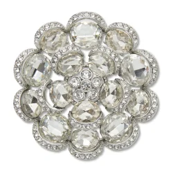 SHINY SILVER CRYSTAL ROSE BROOCH