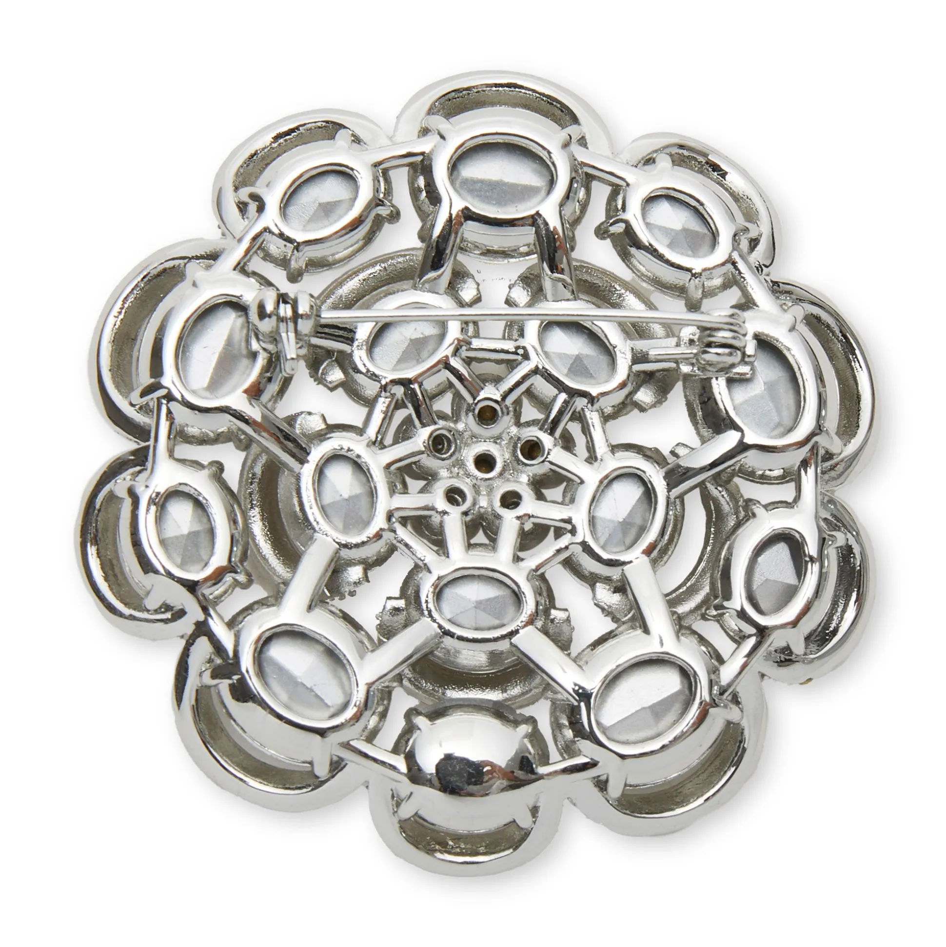 SHINY SILVER CRYSTAL ROSE BROOCH