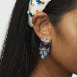 SKY BLUE CRYSTAL BERRY BUTTON EARRINGS