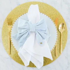 SKY BLUE SET OF 4 VELVET BOW NAPKIN RINGS