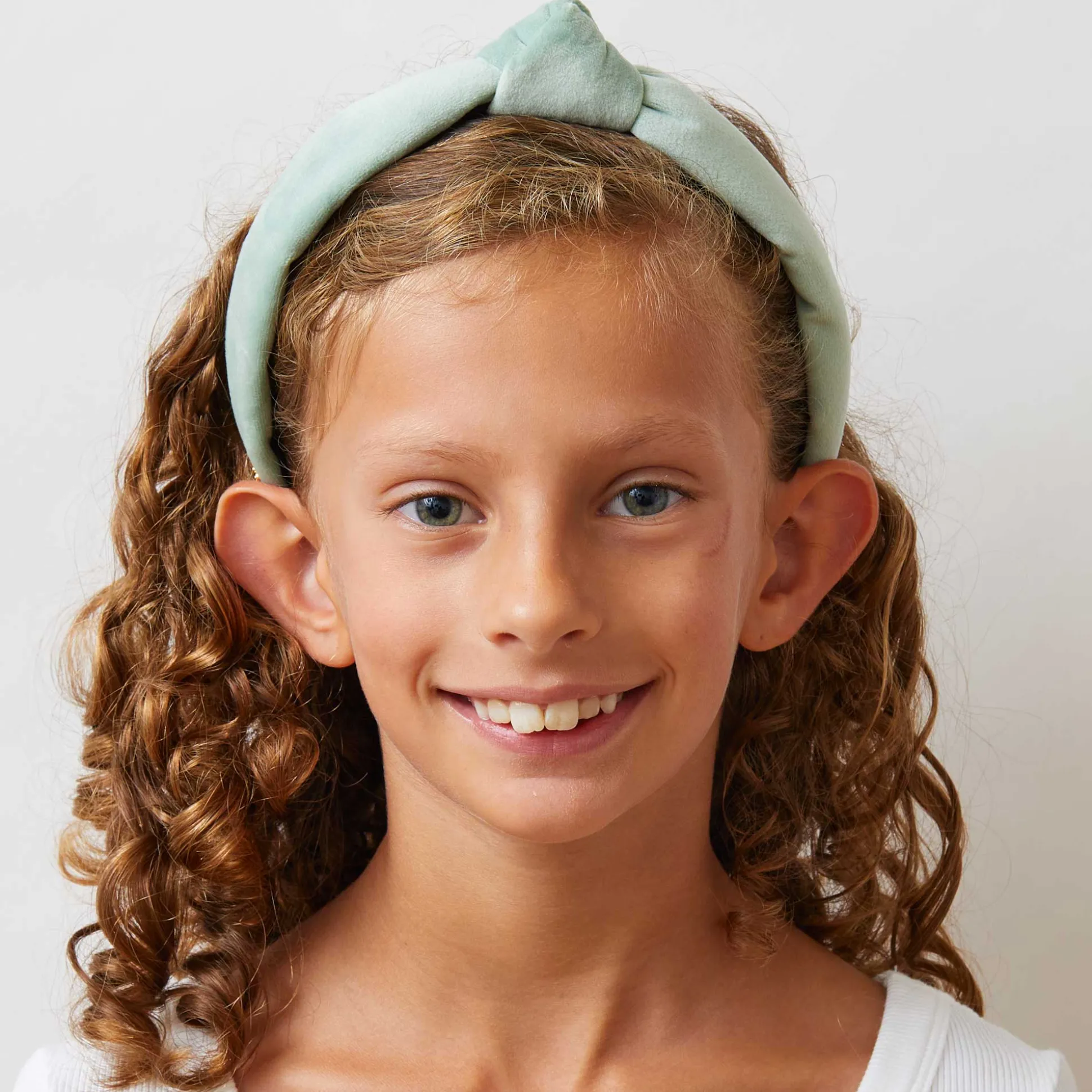 SMOKY AQUA KIDS VELVET KNOTTED HEADBAND
