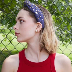 TEXAS RANGERS LELE SADOUGHI / MLB NAVY EMBELLISHED KNOTTED HEADBAND