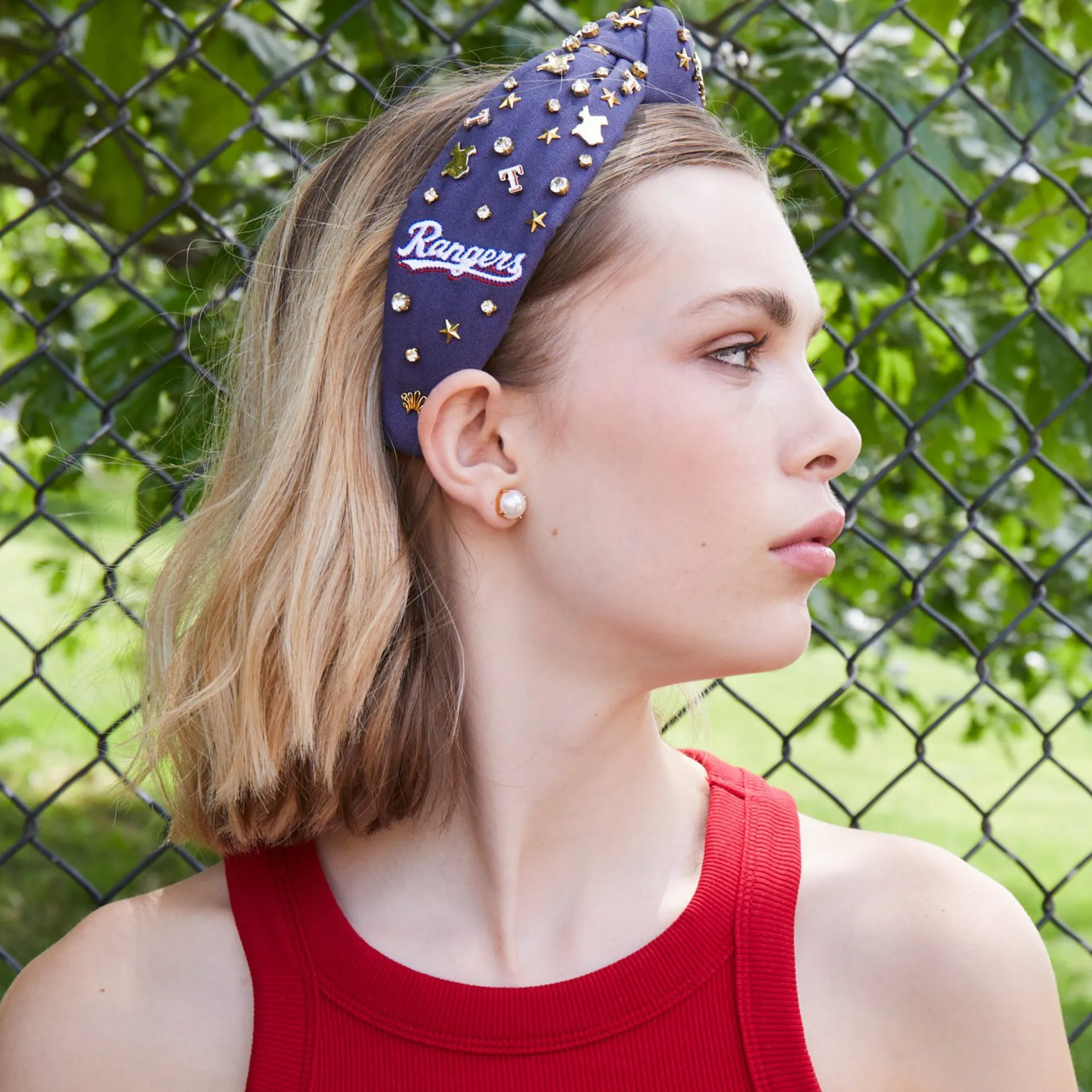 TEXAS RANGERS LELE SADOUGHI / MLB NAVY EMBELLISHED KNOTTED HEADBAND