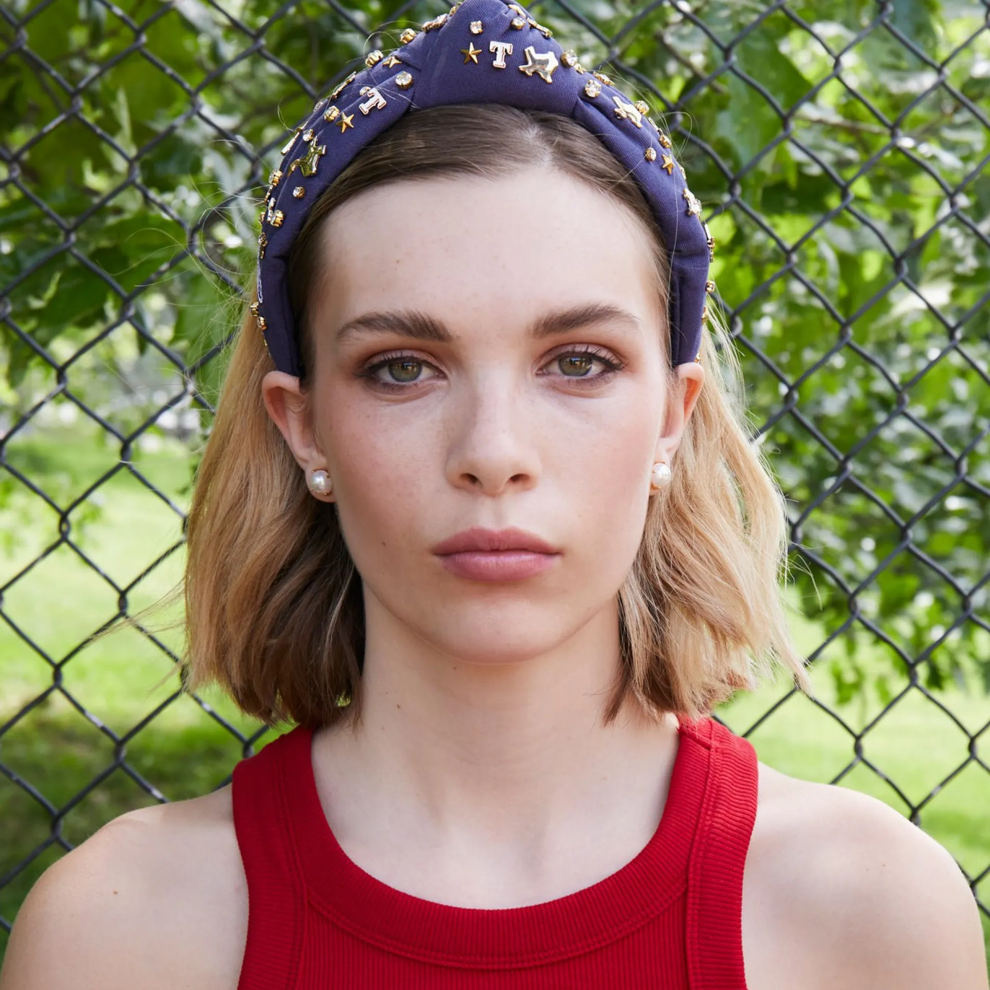TEXAS RANGERS LELE SADOUGHI / MLB NAVY EMBELLISHED KNOTTED HEADBAND