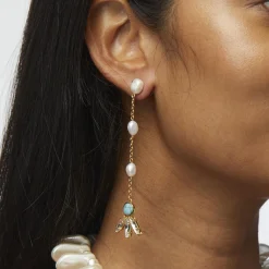 TURQUOISE SEA LINEAR TRIFOLD EARRINGS