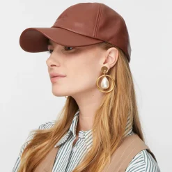 WALNUT FAUX LEATHER BASEBALL CAP